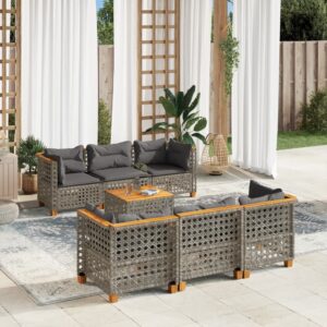 Set Divani da Giardino 7 pz con Cuscini Beige in Polyrattan