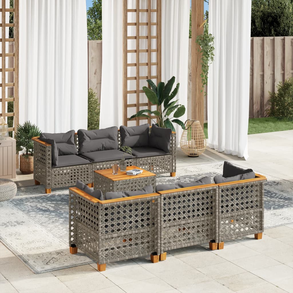 Set Divani da Giardino 7 pz con Cuscini Beige in Polyrattan