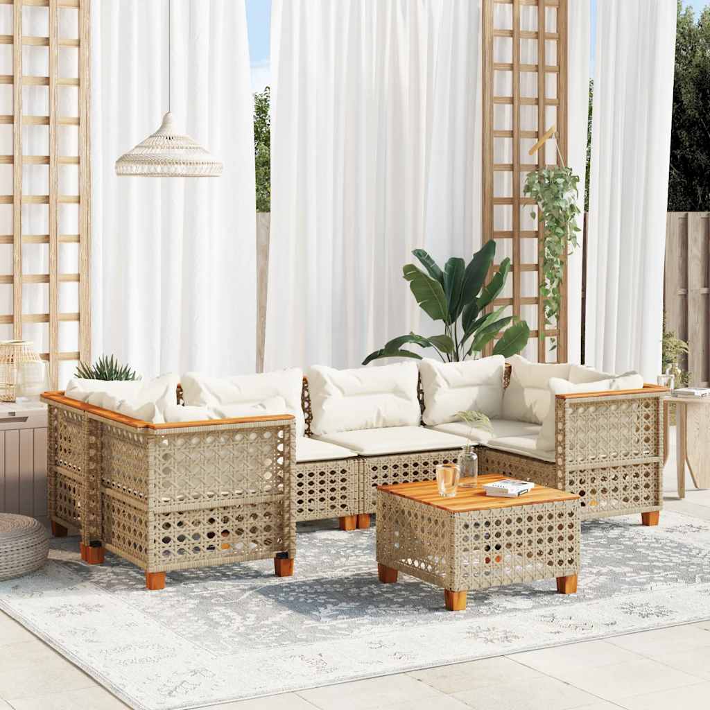 Set Divani da Giardino 7 pz con Cuscini Grigio in Polyrattan