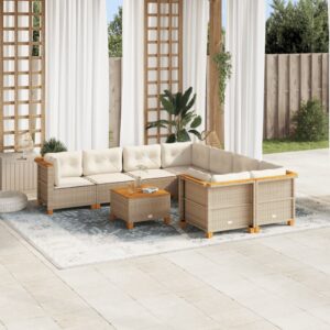 Set Divani da Giardino 9 pz con Cuscini Nero in Polyrattan