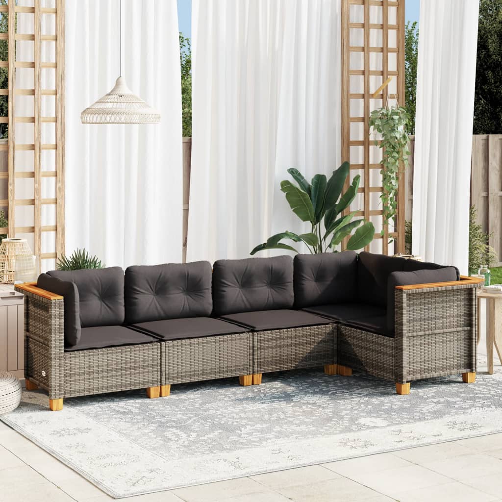 Set Divani da Giardino 5 pz con Cuscini in Polyrattan Nero