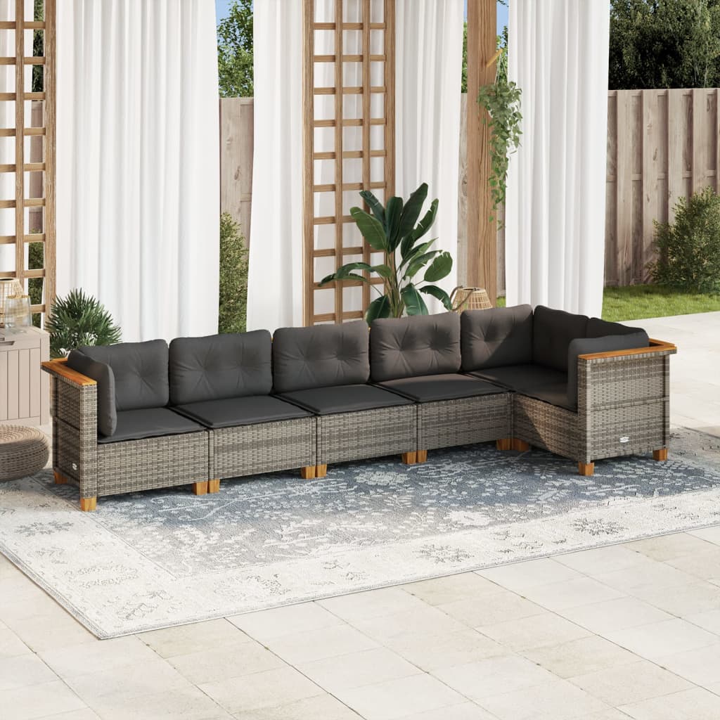 Set Divano da Giardino 6 pz con Cuscini Beige in Polyrattan