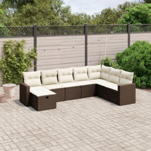 Set Divano da Giardino 8 pz con Cuscini Beige in Polyrattan