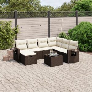 Set Divano da Giardino 7 pz con Cuscini Beige Misto Polyrattan