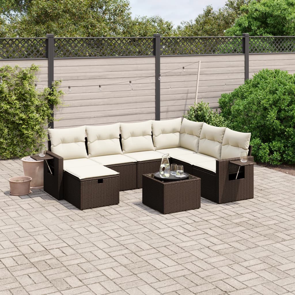 Set Divano da Giardino 7 pz con Cuscini Beige Misto Polyrattan