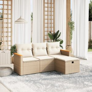 Set Divano da Giardino 4 pz con Cuscini Beige Misto Polyrattan