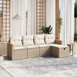 Set Divano da Giardino 5 pz con Cuscini Beige in Polyrattan