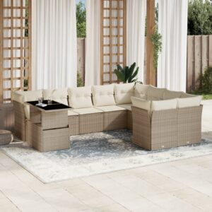 Set Divano da Giardino 10 pz con Cuscini Grigio in Polyrattan