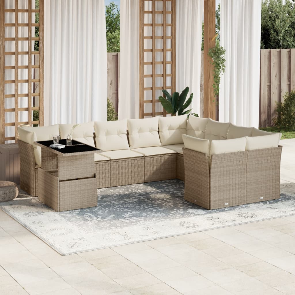 Set Divano da Giardino 10 pz con Cuscini Grigio in Polyrattan