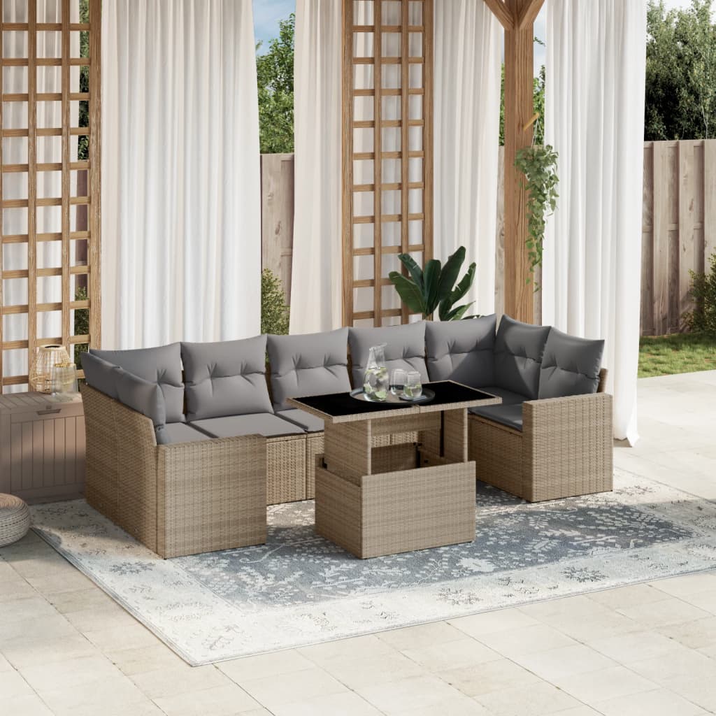 Set Divani da Giardino con Cuscini 8 pz Nero in Polyrattan