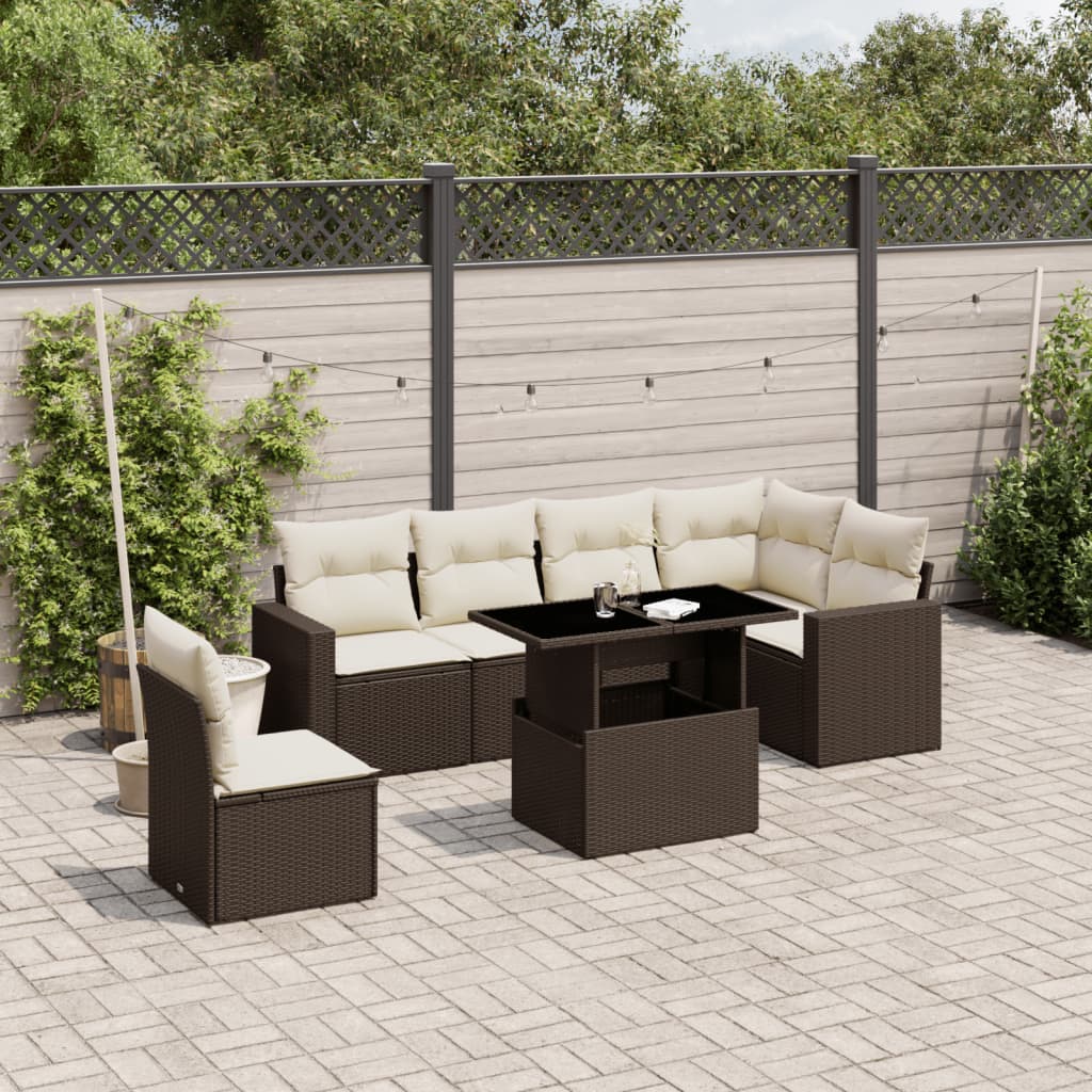 Set Divani da Giardino con Cuscini 7pz Nero Polyrattan