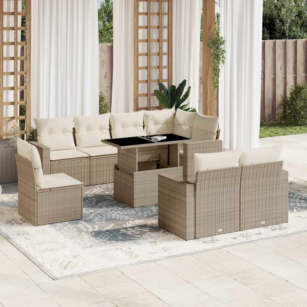 Set Divani da Giardino 9 pz con Cuscini Nero in Polyrattan
