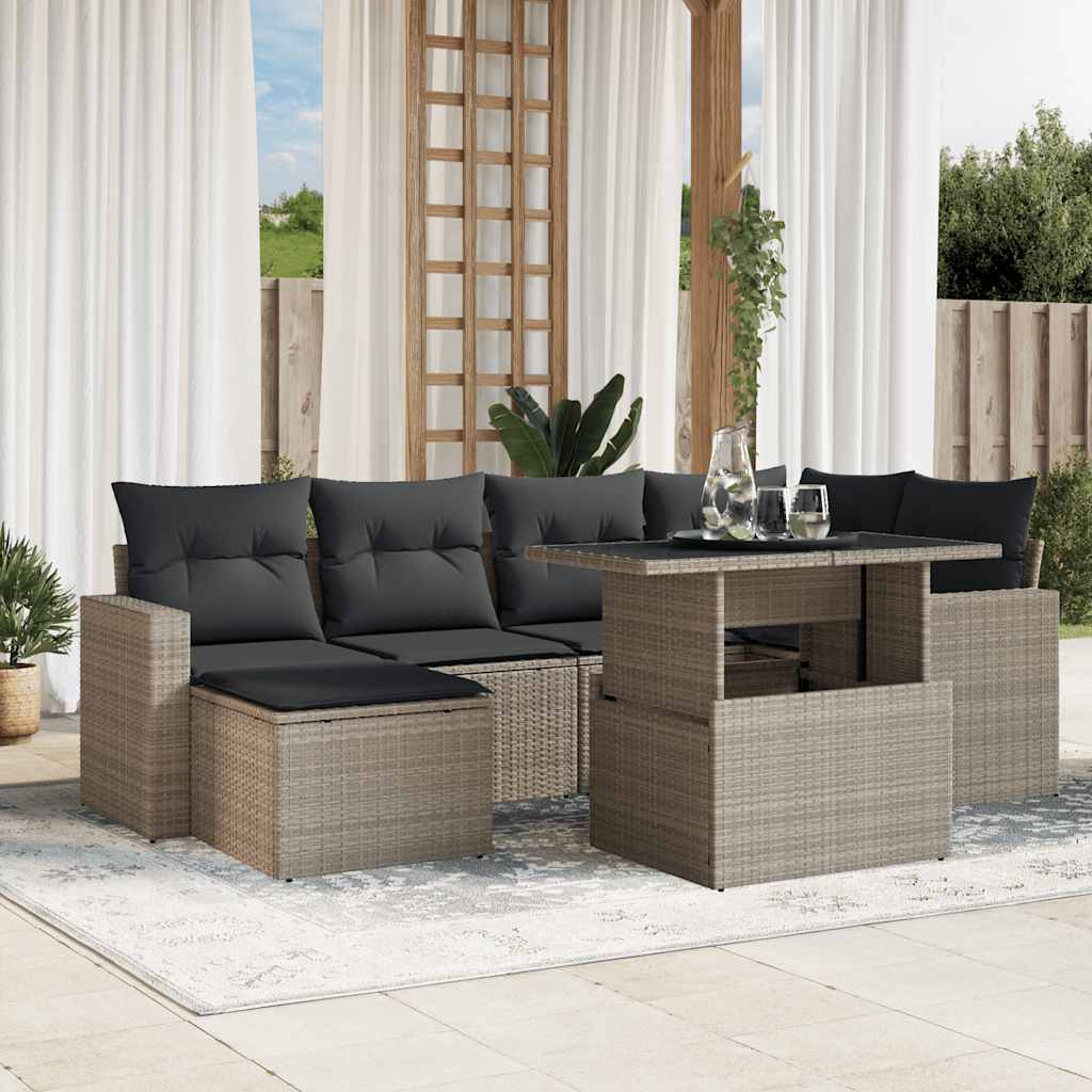 Set Divani da Giardino 7pz con Cuscini Grigio Chiaro Polyrattan