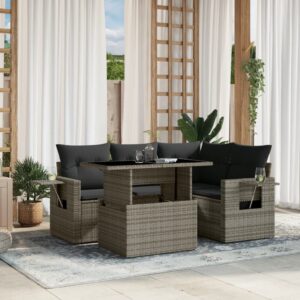 Set Divano da Giardino 5 pz con Cuscini Beige in Polyrattan