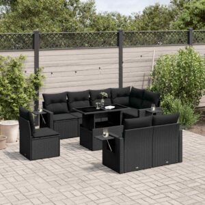 Set Divano da Giardino 9 pz con Cuscini Beige in Polyrattan