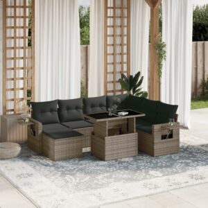 Set Divano da Giardino 8 pz con Cuscini Beige in Polyrattan