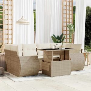 Set Divani da Giardino con Cuscini 7pz Nero Polyrattan