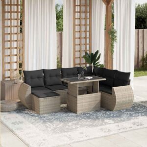 Set Divano da Giardino 8pz con Cuscini Grigio Chiaro Polyrattan