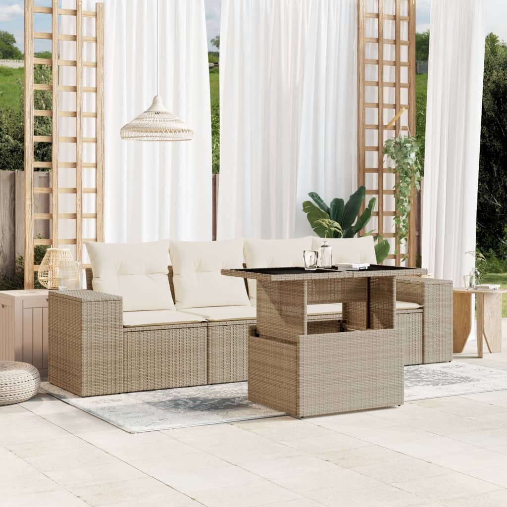 Set Divani da Giardino 5 pz con Cuscini in Polyrattan Nero