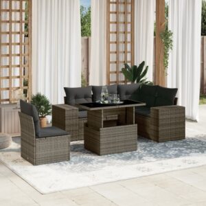 Set Divano da Giardino 6 pz con Cuscini Beige in Polyrattan