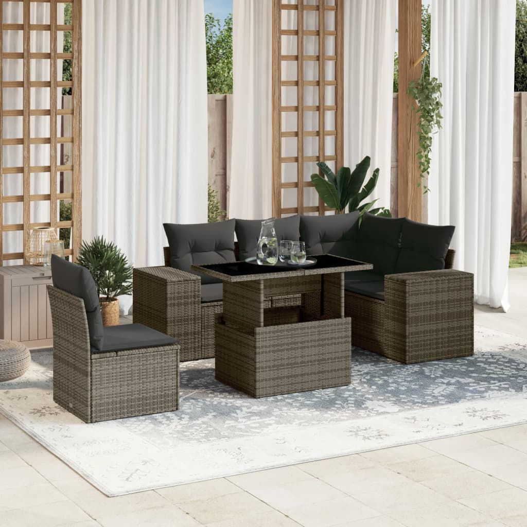 Set Divano da Giardino 6 pz con Cuscini Beige in Polyrattan
