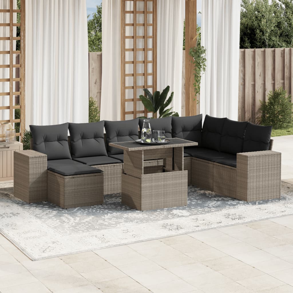 Set Divani da Giardino 9 pz con Cuscini Nero in Polyrattan