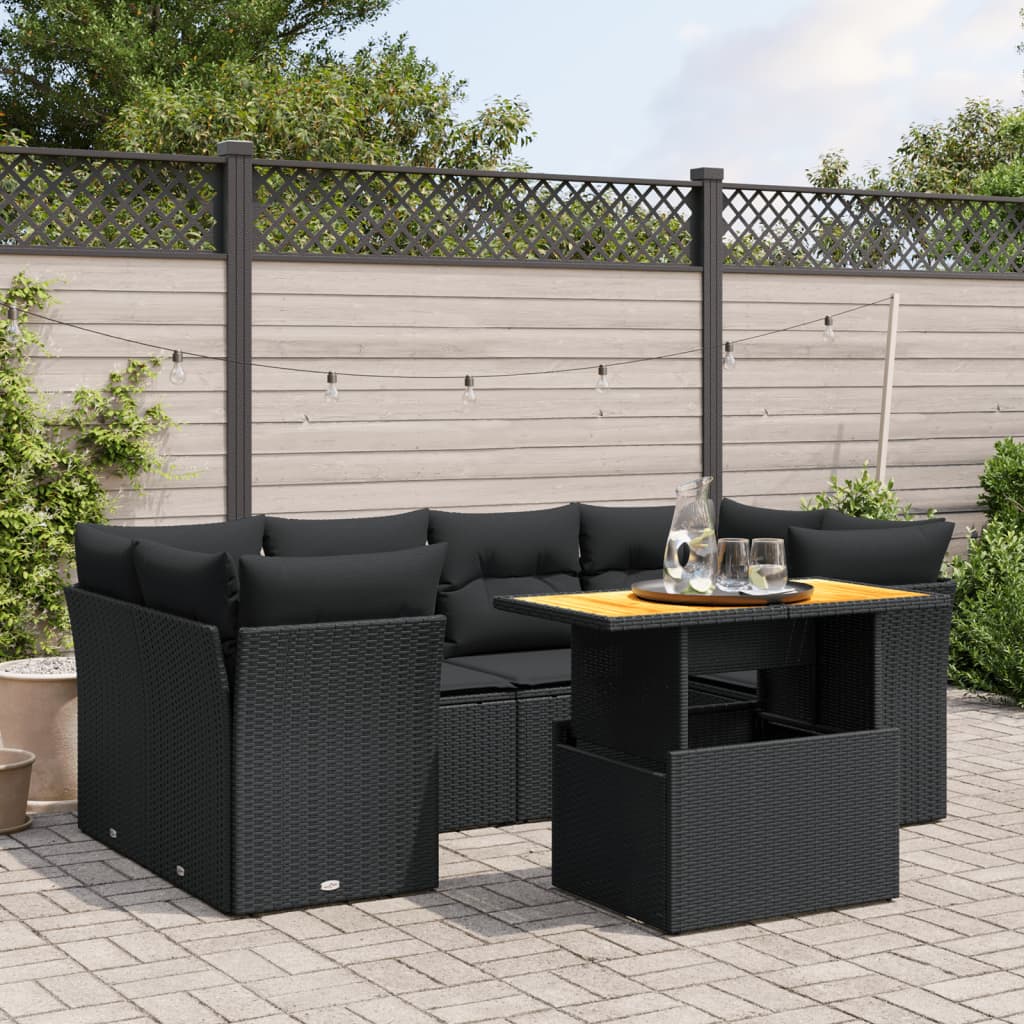 Set Divani da Giardino 7 pz con Cuscini Grigio in Polyrattan