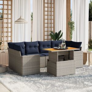 Set Divani da Giardino 7 pz con Cuscini Grigio in Polyrattan