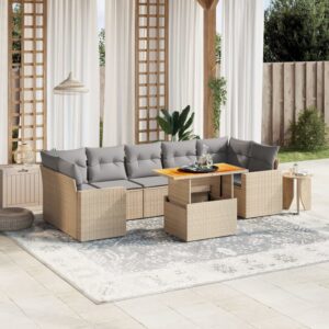 Set Divano da Giardino 8 pz con Cuscini Beige in Polyrattan