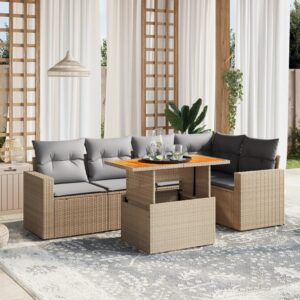 Set Divano da Giardino 6 pz con Cuscini Nero in Polyrattan