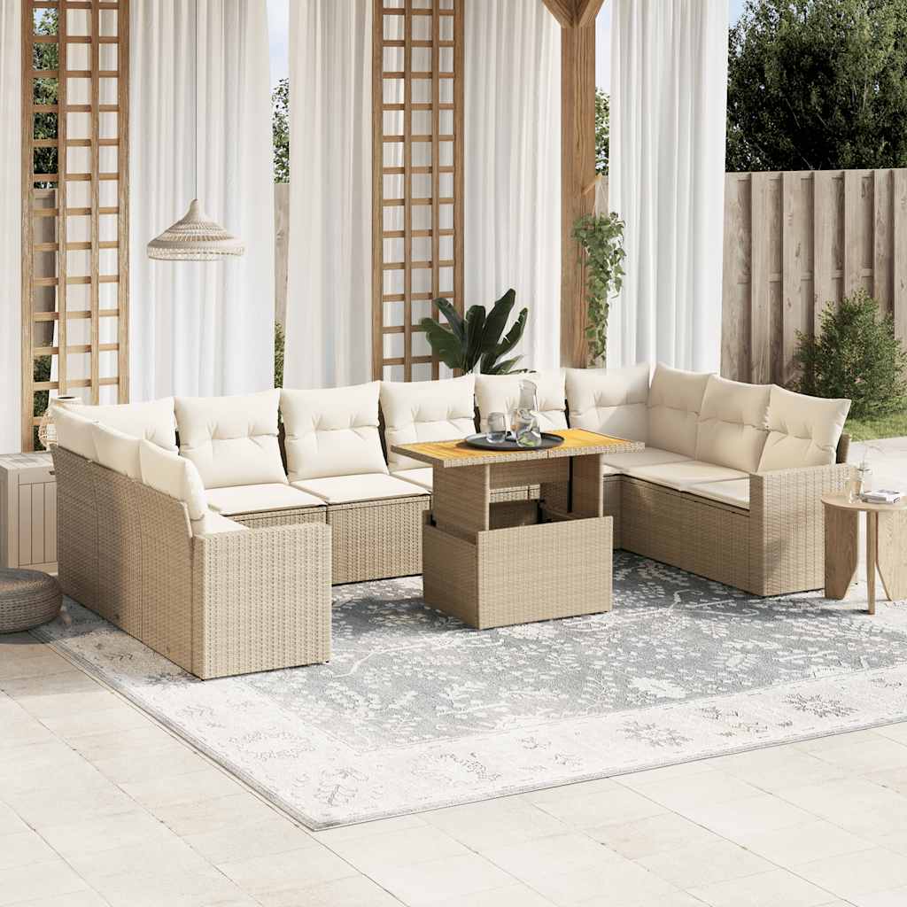 Set Divani da Giardino 11 pz con Cuscini in Polyrattan Nero