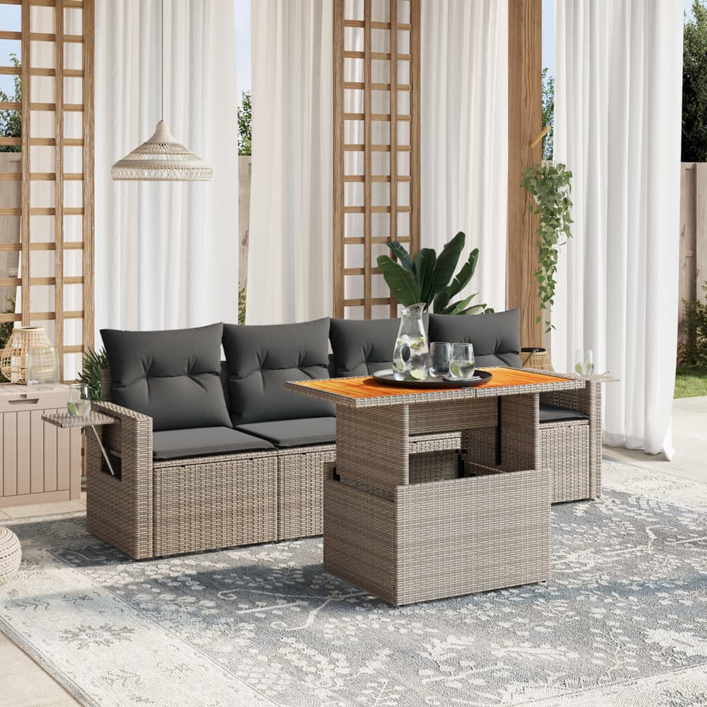 Set Divani da Giardino 5 pz con Cuscini in Polyrattan Nero