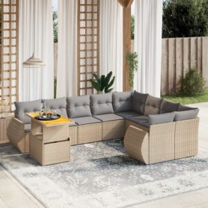 Set Divani da Giardino 10pz con Cuscini in Polyrattan Nero