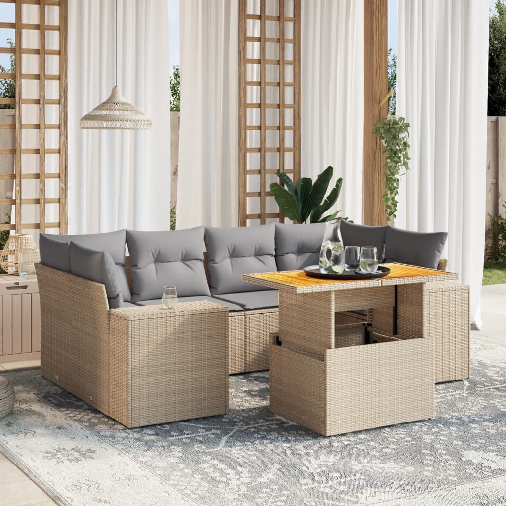Set Divani da Giardino con Cuscini 7pz Nero Polyrattan
