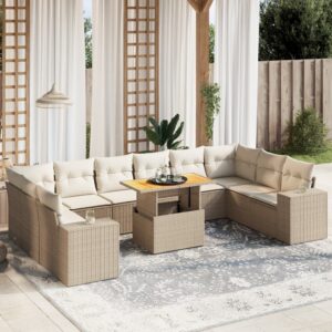 Set Divani da Giardino 11 pz con Cuscini in Polyrattan Nero