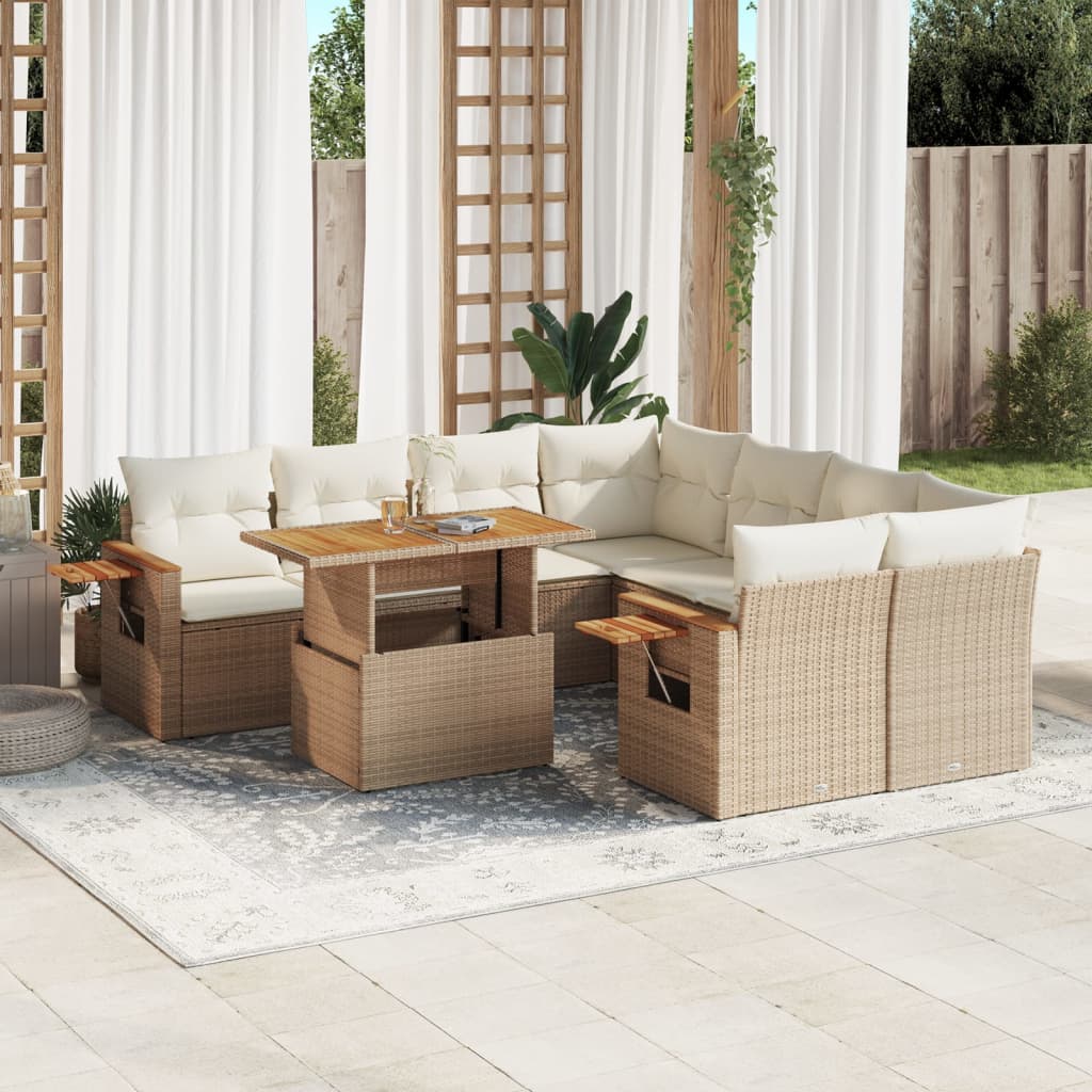 Set Divani da Giardino 9 pz con Cuscini Nero in Polyrattan