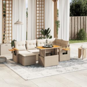 Set Divani da Giardino con Cuscini 7pz Nero Polyrattan