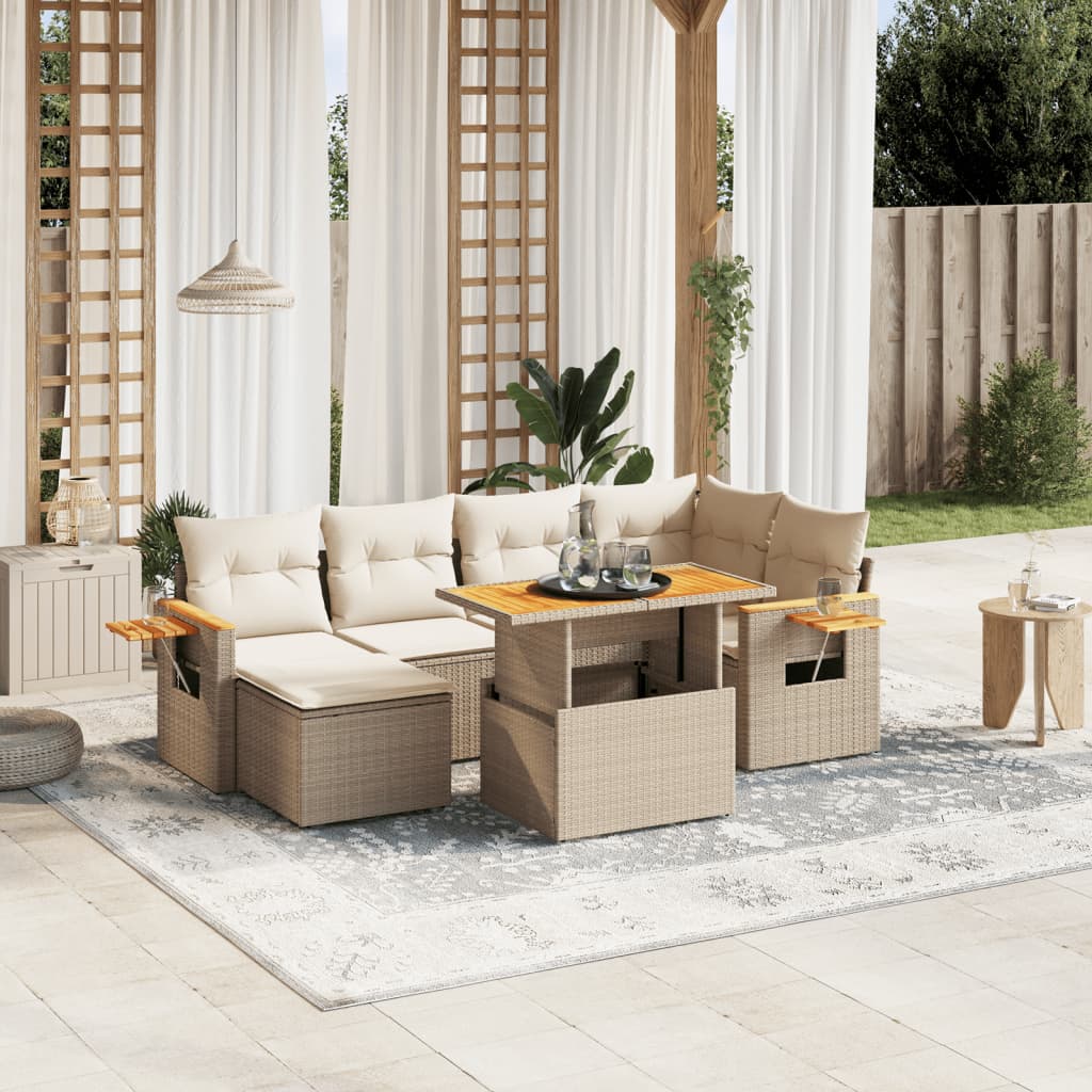 Set Divani da Giardino con Cuscini 7pz Nero Polyrattan