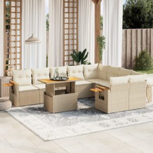 Set Divani da Giardino 10pz con Cuscini in Polyrattan Nero