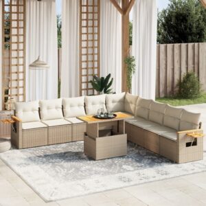 Set Divani da Giardino 11 pz con Cuscini in Polyrattan Nero
