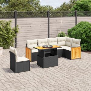 Set Divani da Giardino 7 pz con Cuscini Beige in Polyrattan
