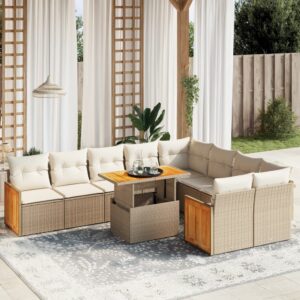 Set Divani da Giardino 10pz con Cuscini in Polyrattan Nero