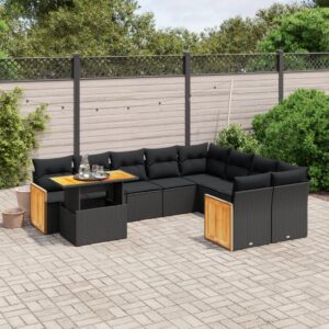 Set Divano da Giardino 10 pz con Cuscini Beige in Polyrattan