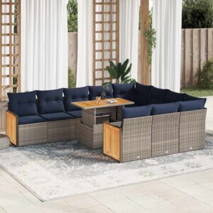 Set Divani Giardino 11 pz con Cuscini Polyrattan Acacia Grigio