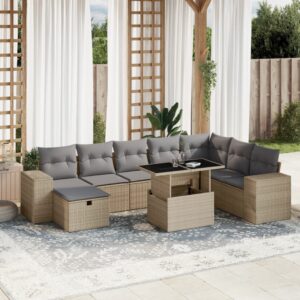 Set Divani da Giardino 9 pz con Cuscini Nero in Polyrattan