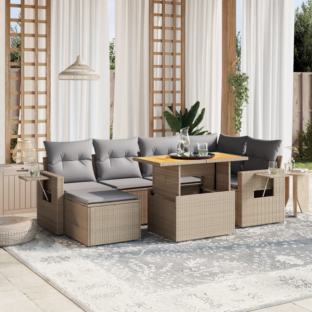 Set Divani da Giardino con Cuscini 7pz Nero Polyrattan