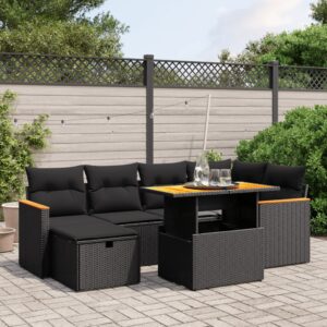 Set Divani da Giardino 7 pz con Cuscini Beige in Polyrattan