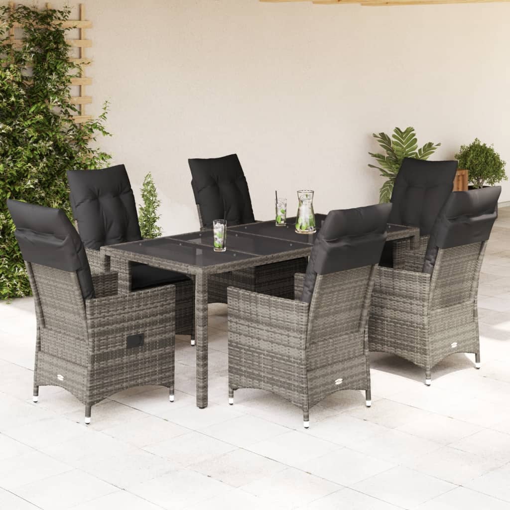 Set da Pranzo da Giardino 9 pz con Cuscini in Polyrattan Grigio