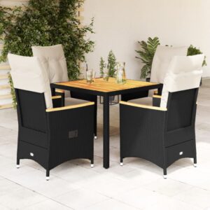 Set da Pranzo da Giardino 7 pz Nero con Cuscini in Polyrattan