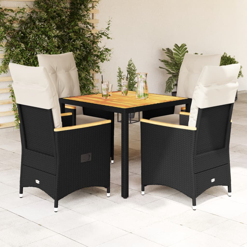Set da Pranzo da Giardino 7 pz Nero con Cuscini in Polyrattan